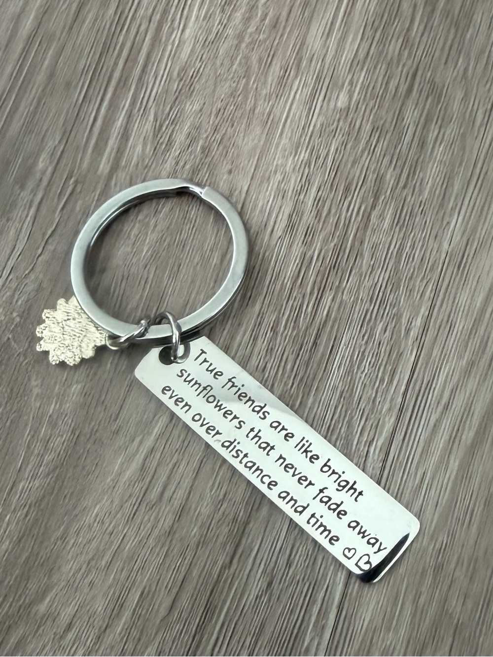 SHEIN Silver Engraved Friendship Keychain with Sunflower Charm
